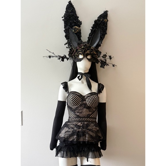 bebe Tops - Vintage Y2K Bebe Lace Corset Bustier Top Black Dark Coquette Goth Peplum S